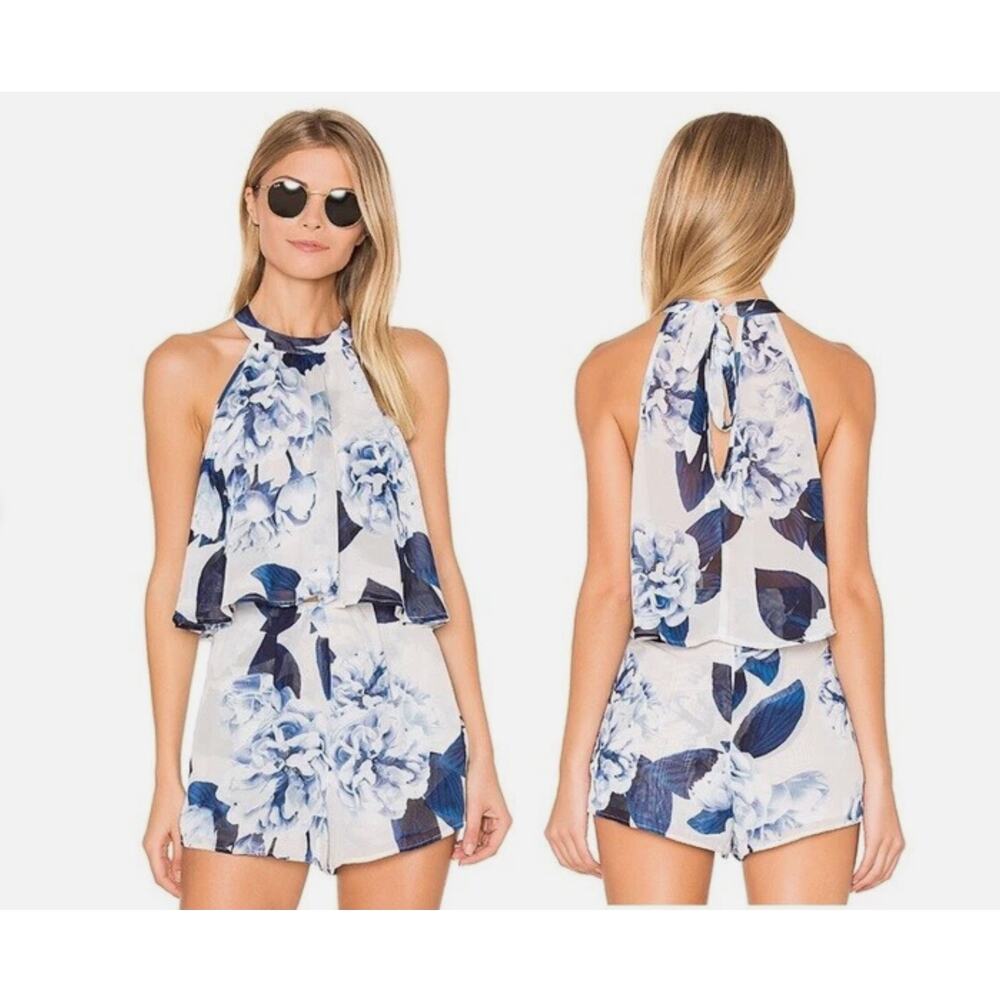 Show Me Your Mumu Mateo Tie Back Top Blue Floral 2 Piece Set Sawyer Shorts Small